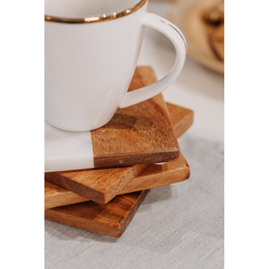 Posavasos Redondos de Madera de Lujo con Tapa de Mármol Blanco, Diseño Minimalista, Hechos a Mano para Tazas de Té y Café, Platos para Bodas - Product Image 5