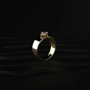 Anillo de Diamantes con Corte Esmeralda de 1.0 Quilates, Anillo Asimétrico con Banda en Forma de Cigarro, Anillo de Diamantes de Ajuste Cómodo, Banda de Diamantes de Oro Amarillo Hecha a Mano - Product Image 3