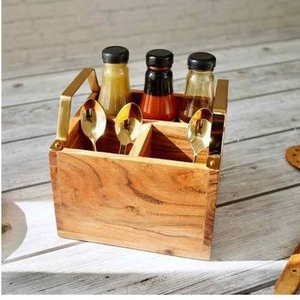 Acacia Wood Cutlery <b>Caddy</b> with Integrated Napkin Holder Multi Compartment Tabletop Spoon Fork Organizer for Restaurant Dining - Product Image 6