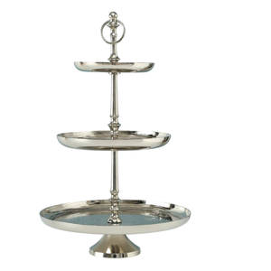 Soporte para Pastel de Metal Plateado Decorativo al por Mayor, Moderno Soporte Redondo de Acero Inoxidable Pulido de 3 Niveles con Asa para la Mejor Venta - Product Image 1