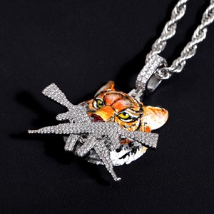Collar de Plata 925 con Colgante de Cabeza de Tigre con Pistola, Chapado en Rodio, con Moissanita, Estilo Hip Hop, para Hombre, Rapper, Bling, Moda - Product Image 5