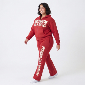 Women <b>Plus</b> <b>Size</b> Hooded Tracksuit Full Length Puff Printing Hoodie Flare Sweatpants <b>Set</b> 100% Cotton Zipper Hoodies <b>Jogger</b> <b>Sets</b> - Product Image 4
