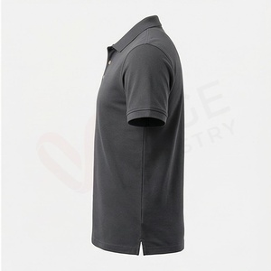 Polo à manches courtes gris foncé pour homme, en coton piqué, décontracté, respirant, coupe classique, design tricoté uni - Product Image 3