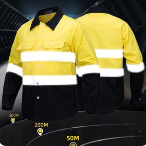 Ensemble de vêtements de travail haute visibilité jaune et noir avec bandes réfléchissantes, manches longues, uniforme de sécurité pour usage industriel - Product Image 2
