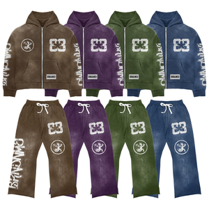 Custom Men Vintage Washed Tracksuit Set Zip Hoodie Jogger Set Streetwear Sweat <b>Suit</b> OEM ODM Private Label 2026 - Product Image 1