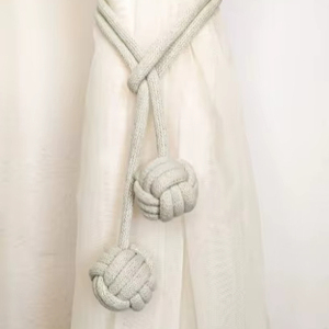 Macrame Curtain Tiebacks: Handmade Cotton Rope Knot Decor - Product Image 1