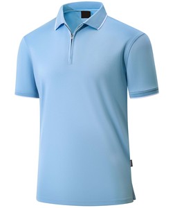 Camiseta de punto casual para hombre con cremallera, manga corta, 240 GSM, 100% algodón orgánico, ajuste personalizado, venta directa de fábrica OEM, precio bajo. - Product Image 1