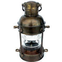 Élégante lanterne nautique en laiton de 14 pouces, motif ancre, style artisanal, lampe à huile suspendue en métal, impression numérique, décoration d'intérieur, cadeau