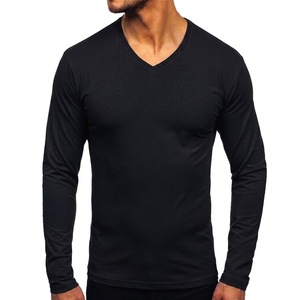 Men's T-Shirt <b>Combed</b> Cotton T-Shirt Long Sleeve V- Neck For Summer Outdoor Wear Lightweight Sports Tee Shirts Black - Product Image 1