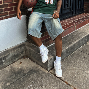 Vintage Y2k Baggy Denim Shorts Wide Leg Hip Hop Solid Jorts Men Fashion Mid Waist Wash Knee Length 100% Organic Cotton - Product Image 4