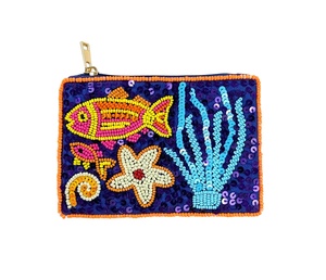 Pochette à fermeture éclair en perles de rocaille faites à la main, motif vie marine brodé de sequins, logo personnalisé, promotionnelle, usage quotidien, par Jaunty Fashion - Product Image 4