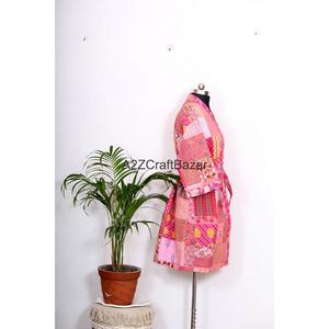 Kimono Kantha Indio Vintage 100% Algodón Hecho a Mano para Mujer, Bata Floral Casual de Invierno y Verano, Secado Rápido, Suave y Transpirable para Playa - Product Image 5