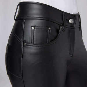 <b>Women</b> High Waist Full Length Riding Breeches Button <b>Fly</b> Four-Way Stretch Solid Black Pants Woven Spandex Polyester - Product Image 5