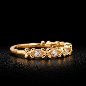 Bague en or massif 9K plaqué or 18K avec diamant de laboratoire pour femme, alliance florale éternelle, bijoux de mariage et de fête - Product Image 3
