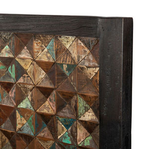 Midcentury Modern Recycled Wood Foldable Platform <b>Bed</b> King Size Handcrafted Geometric Design Distressed Finish Indian - Product Image 4
