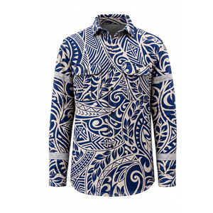 Chemise de travail unisexe bleue et blanche à motif tribal en coton, haute visibilité, antistatique, imperméable, grande taille, manches longues, respirante, tendance - Product Image 2