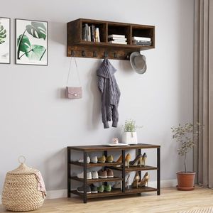 Industrial 7-Hook Coat Rack and <b>Shoe</b> Bench Set Entryway Hallway 5 with Hall Tree for Convenient <b>Storage</b> - Product Image 3