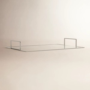 Plateau de rangement rectangulaire en verre, design minimaliste, à un seul niveau, finition polie, organisateur de bureau sur pied, solution d'organisation - Product Image 5
