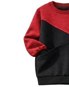 Sweat-shirt pour femme bicolore rouge et noir en polaire douce, col rond, décontracté, pull d'hiver avec détails brodés, vêtement tendance - Product Image 3