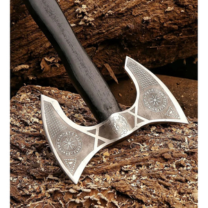 Doppelklingen-Taktische Tomahawk-Axt mit Graviertem Edelstahlkopf und Holzgriff - Product Image 3