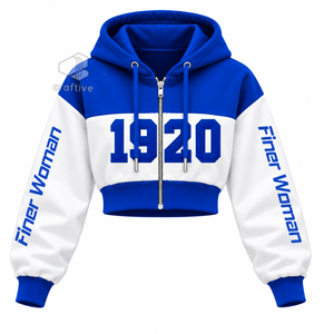 Sudadera con capucha corta con cremallera y bloques de color para mujer de Zeta Phi Beta Sorority, con letras griegas bordadas, top universitario. - Product Image 1