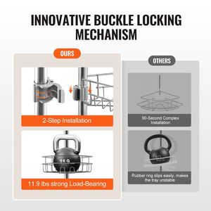 Étagère d'angle de douche multifonctionnelle 39'' (125 cm) avec barre de tension, forte capacité de charge, plateau résistant à la rouille pour salle de bain - Product Image 3