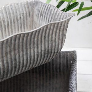 Customized Rectangular Galvanized Metal <b>Planters</b> with Ribbed Texture Outdoor Garden Containers Set of 2 - Product Image 4