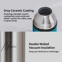 MARU MRTI-1000 1L/33oz Bouteille isotherme à double paroi en acier inoxydable avec revêtement céramique gris, design classique, grande capacité, 6 heures