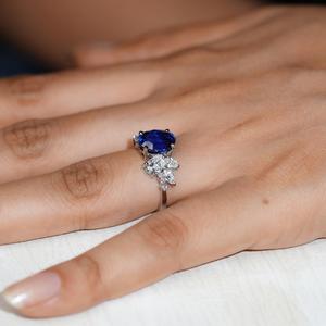 Top Quality Round Diamond <b>Ring</b> with Blue Sapphire <b>Ring</b> for Elegant Wedding Proposal and Engagement <b>Ring</b> Use from <b>Indian</b> Supplier - Product Image 4
