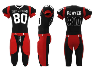Ensemble de maillots de football américain personnalisés pour hommes, rouge, bleu, blanc, sublimé, col en V, manches courtes, respirant, ajusté - Product Image 3