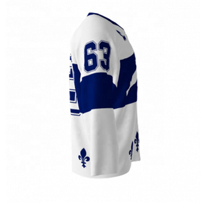 Maillots de hockey sur glace pour adultes, de haute qualité, avec logo personnalisé, numéros imprimés, respirants, antibactériens, 100% polyester, col en V - Product Image 4
