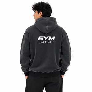 Sudadera con Capucha Oversize Unisex Negra con Lavado Ácido, Logotipo Frontal Personalizado, Diseño 2 en 1 para Gimnasio y Actividades, Poliéster/Algodón Antiarrugas - Product Image 5