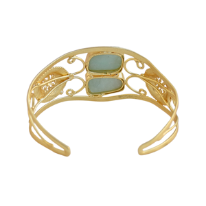 กำไลข้อมือทรงเรขาคณิตสไตล์วินเทจชุบทอง 18K ประดับมุกน้ำจืด Amazonite สำหรับงานปาร์ตี้ - Product Image 3