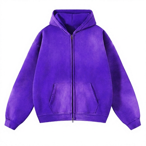Sudadera con Capucha y Cremallera para Hombre, Color Morado, Estilo Casual, Talla Grande, Diseño con Bolsillos, para Otoño - Product Image 1