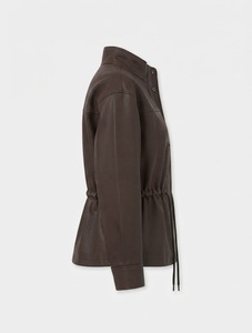 Veste en cuir de mouton marron pour femme, col montant, style motard, fermeture éclair, manches régulières, coupe-vent, printemps automne - Product Image 2