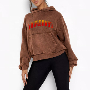 ผู้ผลิตเสื้อฮู้ดดี้แบบกำหนดเอง ผ้าฝ้าย/โพลีเอสเตอร์ ผ้าฟลีซ สตรีทแวร์ ล้างสีแบบแอซิดวอช ปักลายแบบดิสเทรส ผ้าเรียบ หนานุ่ม สำหรับฤดูหนาว - Product Image 4