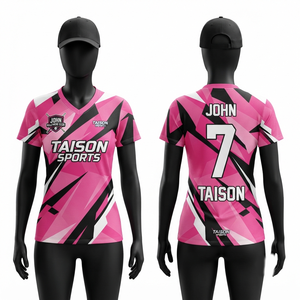 Maillot de snooker pour femmes 160 GSM en polyester interlock premium, panneaux rose, blanc, noir, logo personnalisé - Product Image 1