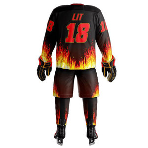 ชุดกีฬาฮ็อกกี้น้ำแข็งสำหรับผู้ชายดีไซน์ชุดเสื้อเจอร์ซีย์ฮ็อกกี้น้ำแข็งออกแบบได้เองชื่อทีมสามารถระบายอากาศได้ - Product Image 4