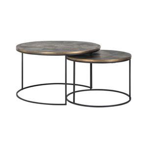 Modern Round Nesting Coffee <b>Tables</b> with Faux Marble Top and Metal Frame Industrial Design Living Room Furniture - Product Image 4