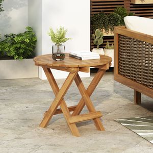 Tavolino Laterale Pieghevole e Regolabile in Legno di ACACIA per Esterni con Finitura in Teak, Nessuna Installazione Richiesta - Product Image 2