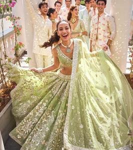 Women Ethnic Butterfly Net Lehenga Set with Foil Mirror <b>Sequins</b> Embroidery Heavy <b>Flare</b> Lehenga Unstitched Blouse - Product Image 4