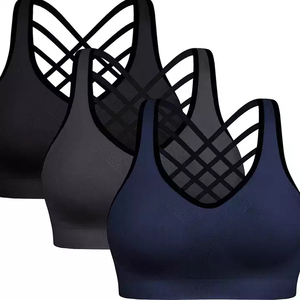 Strappy Back <b>Cross</b> Sports Bra Seamless Padded Gym <b>Top</b> Yoga Bralette High-Impact Activewear Wholesale Breathable Fitness Gear - Product Image 5