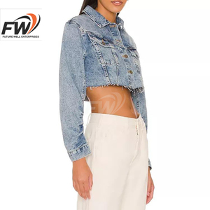 Vestes en jean pour femmes OEM respirantes, personnalisées, surdimensionnées, à manches longues, basiques, boutonnées, avec poches - Product Image 4