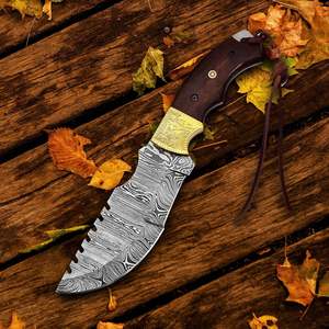 Cuchillo de Supervivencia de Alta Gama, Acero Damasco de Grado Industrial, Mango de Acero Damasco, Funda de Cuero - Product Image 3