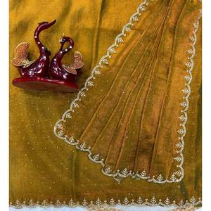 Diamond Embellished Saree for Parties <b>Beautiful</b> Indian & Pakistani Clothing with Jarkhan Work - Product Image 4