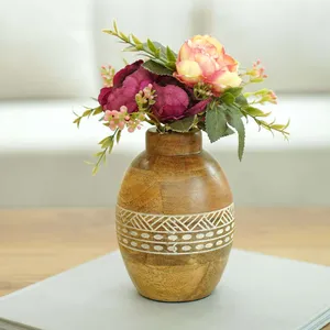Mini vase en bois finition naturelle, objet décoratif compact, parfait pour les espaces étroits, les étagères, les bureaux, la maison, le bureau, style moderne rustique - Product Image 2