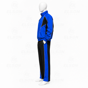 Ensemble de survêtement coupe-vent pour homme, bleu et noir, manches longues, fermeture éclair, 100 % polyester, séchage rapide, coupe classique - Product Image 3