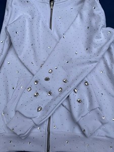 White Mixed Rhinestone Crystal Cotton Fleece Full Zip Hoodies for Men Premium Streetwear Luxury Apparel Customization - Product Image 3