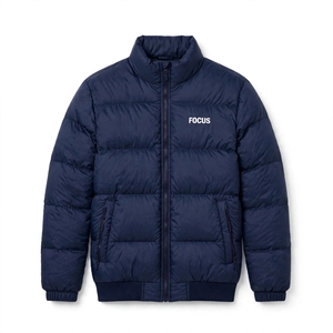 Blouson bomber unisexe bleu marine épais coupe-vent en coton matelassé à col montant brodé zippé décontracté printemps - Product Image 2