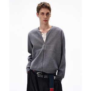 Wholesale Autumn Stand Collar Loose Blank <b>Cardigan</b> Solid Color Acrylic Knitted Full Zip up Sweater - Product Image 2